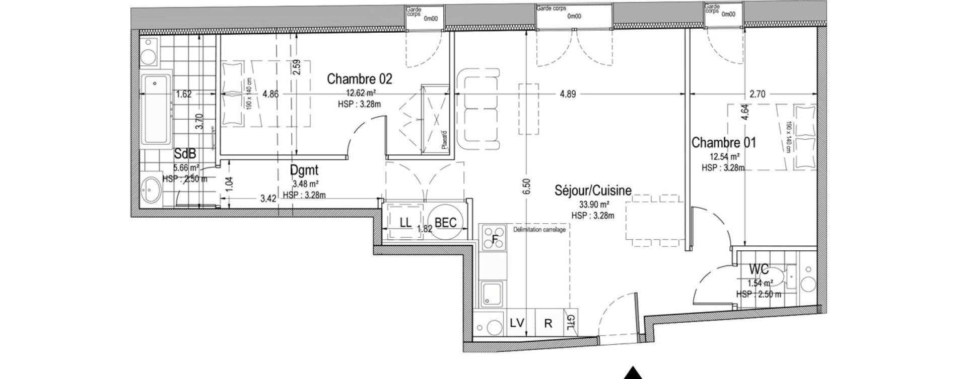 Appartement T3 de 69,74 m2 &agrave; Troyes G&eacute;n&eacute;ral de gaulle