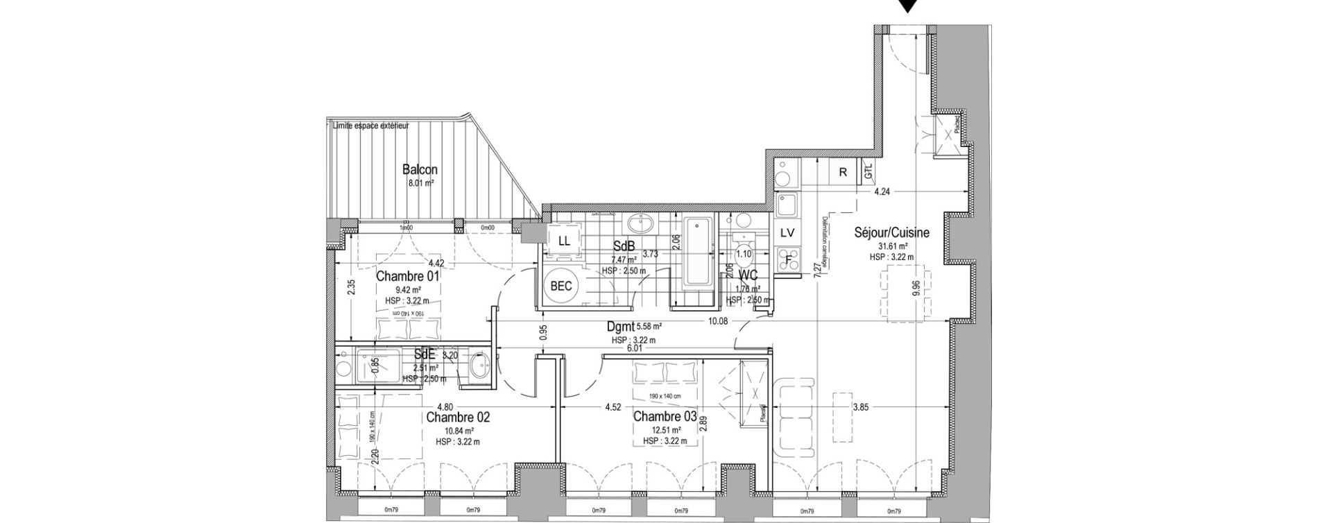 Appartement T4 de 81,70 m2 &agrave; Troyes G&eacute;n&eacute;ral de gaulle