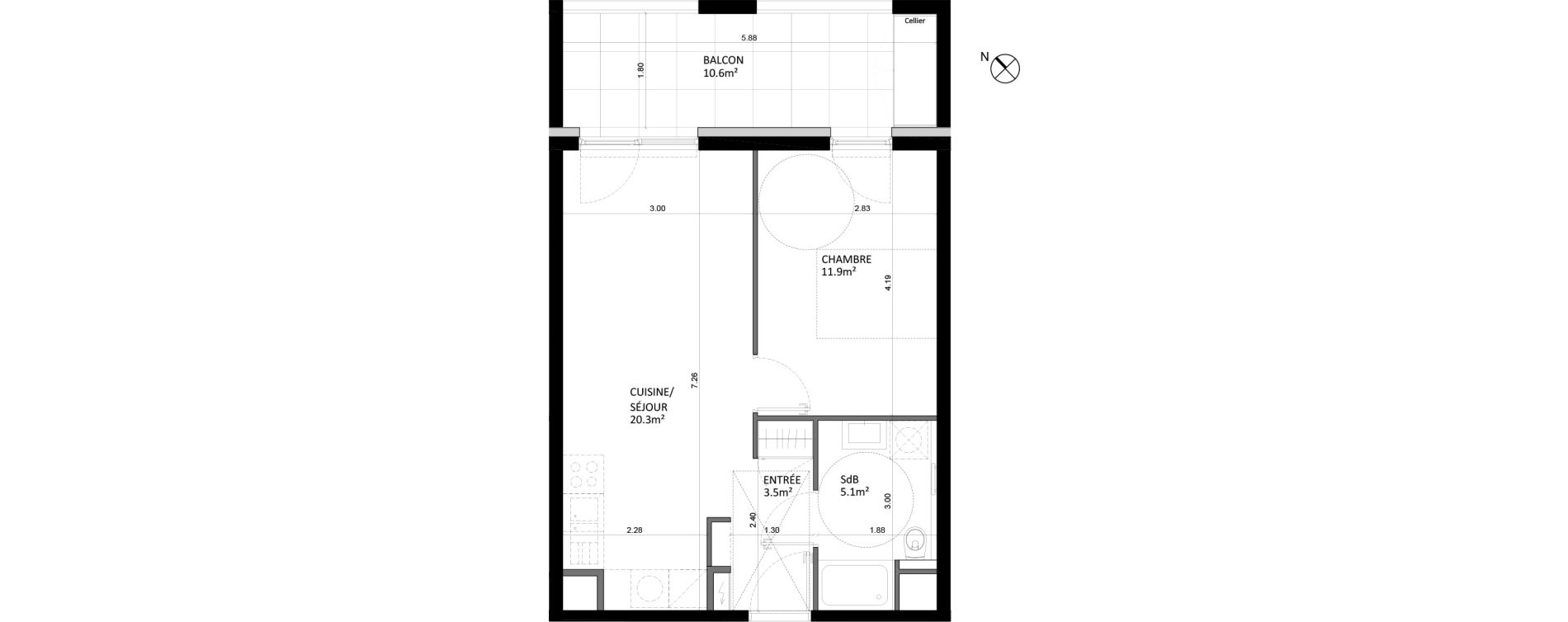 Appartement T2 de 40,80 m2 &agrave; Bischheim Centre