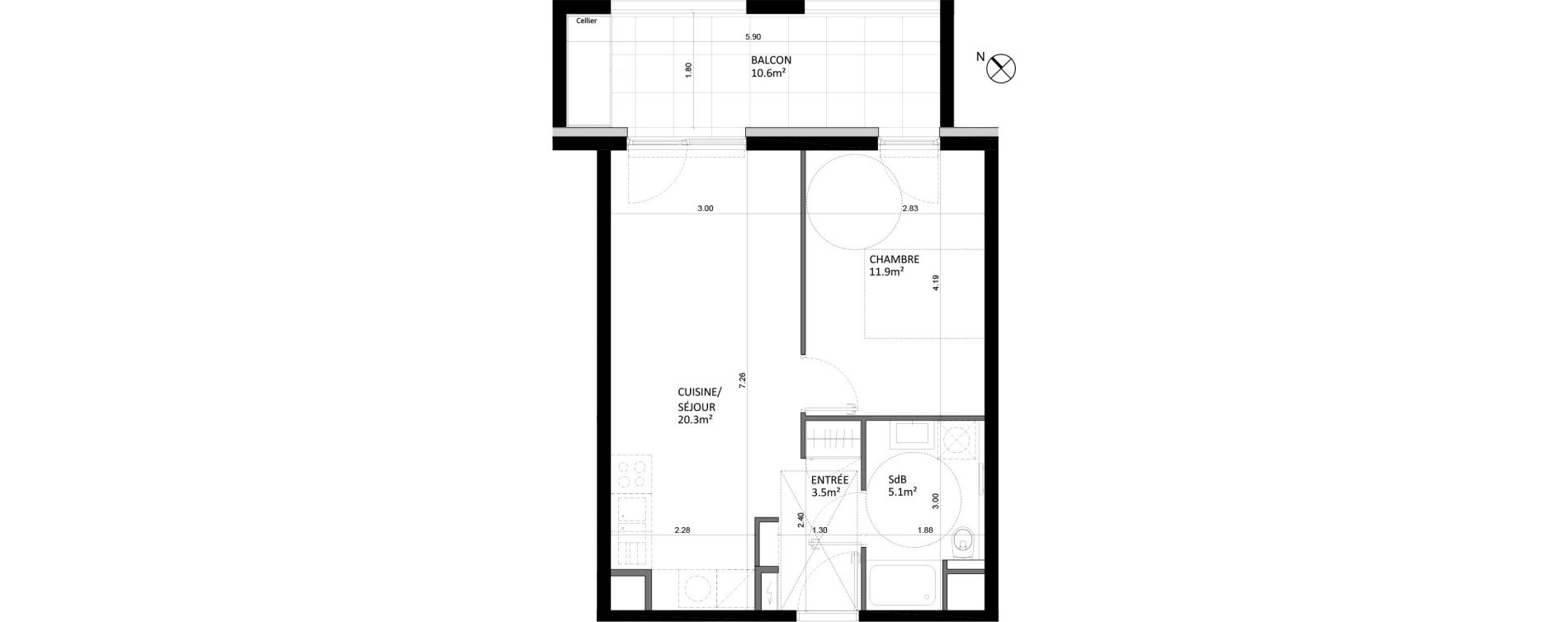 Appartement T2 de 40,80 m2 &agrave; Bischheim Centre