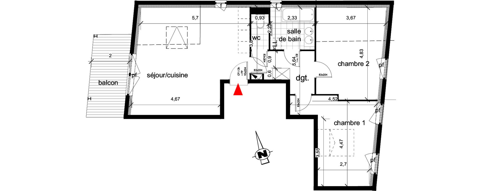Appartement T3 de 62,90 m2 &agrave; Haguenau Centre