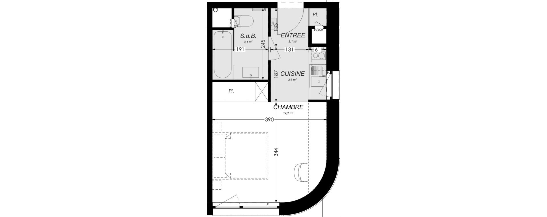 Appartement T1 meubl&eacute; de 24,00 m2 &agrave; Illkirch-Graffenstaden Les prairies du canal
