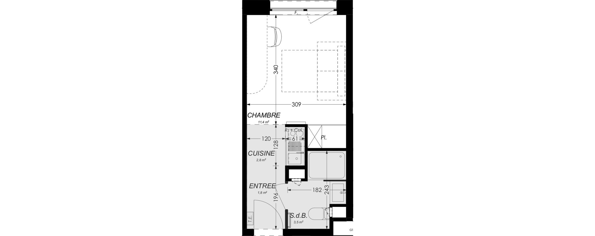 Studio meubl&eacute; de 19,50 m2 &agrave; Illkirch-Graffenstaden Les prairies du canal