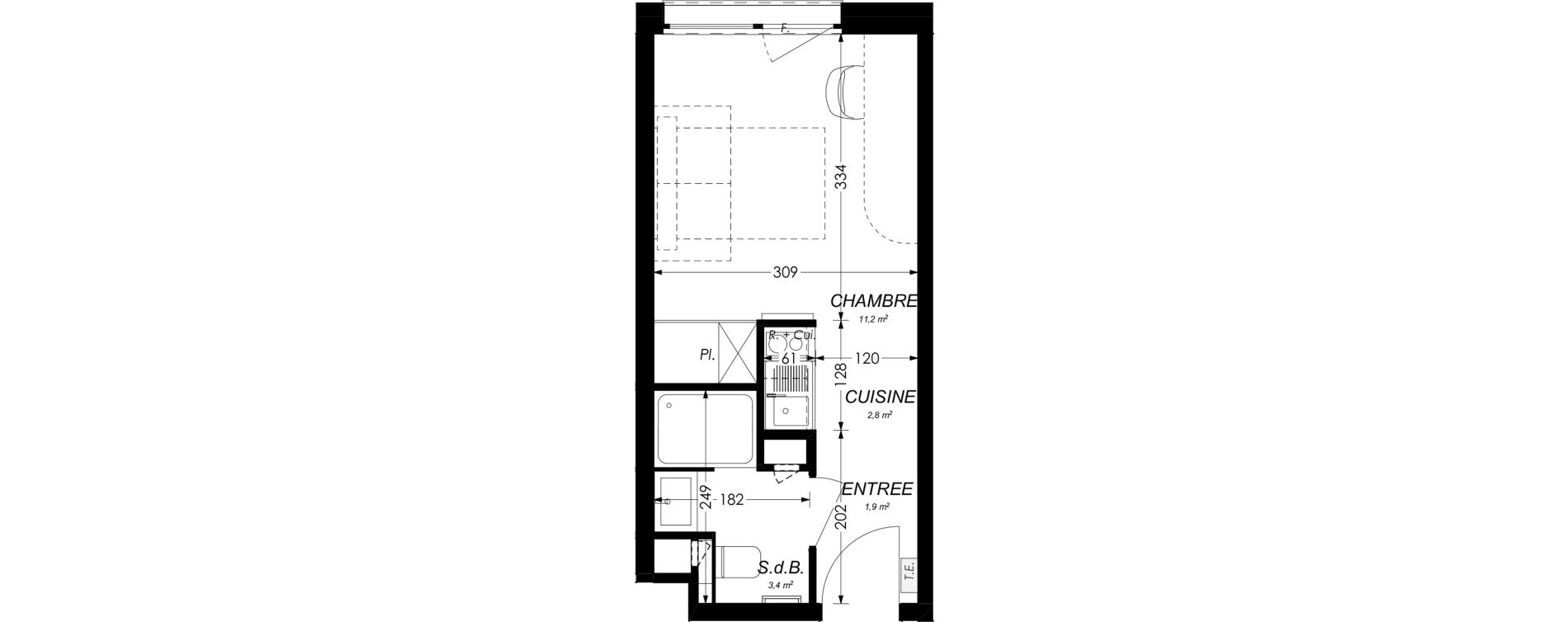 Studio meubl&eacute; de 19,30 m2 &agrave; Illkirch-Graffenstaden Les prairies du canal