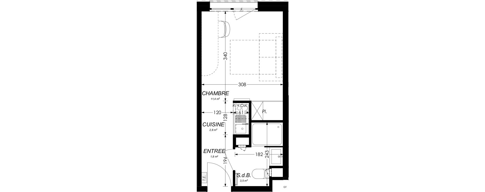 Studio meubl&eacute; de 19,50 m2 &agrave; Illkirch-Graffenstaden Les prairies du canal