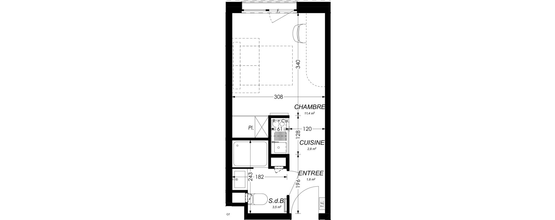 Studio meubl&eacute; de 19,50 m2 &agrave; Illkirch-Graffenstaden Les prairies du canal