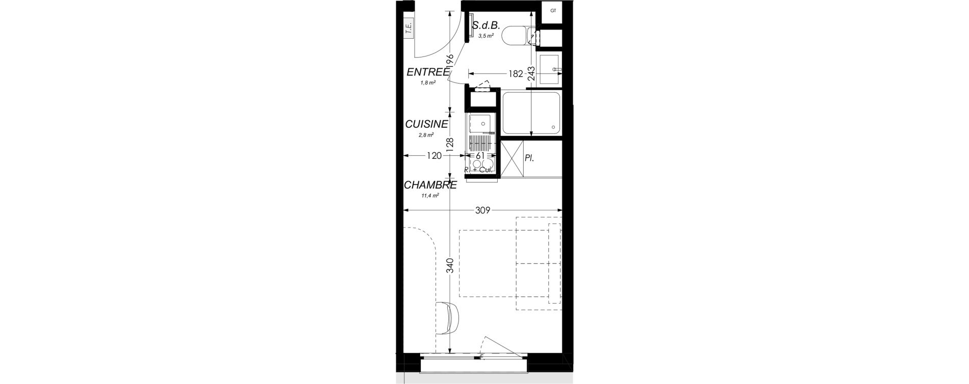 Studio meubl&eacute; de 19,50 m2 &agrave; Illkirch-Graffenstaden Les prairies du canal