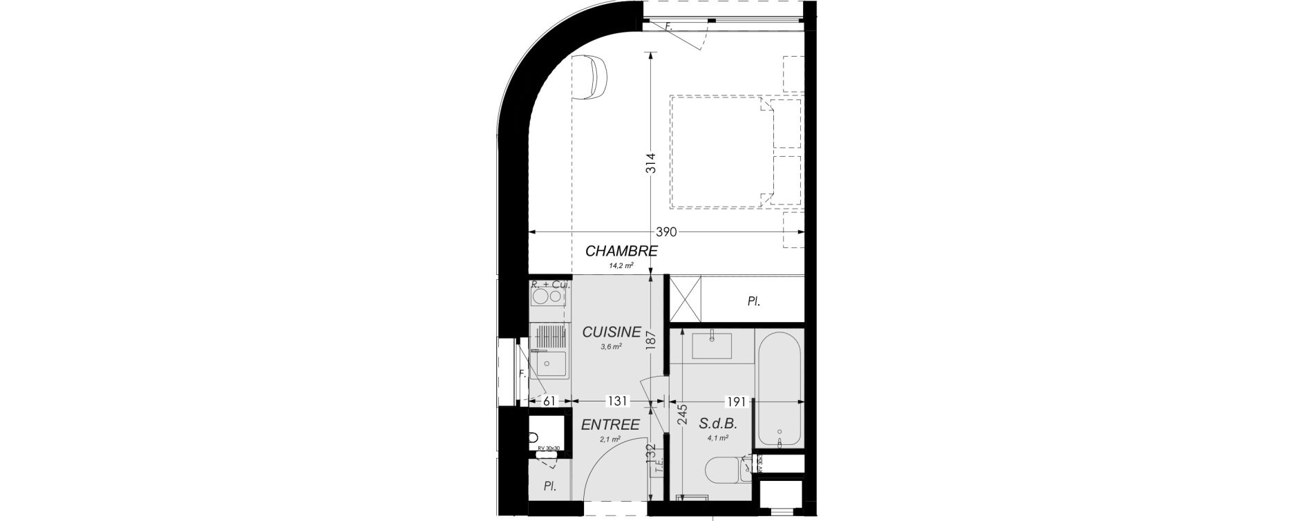 Appartement T1 meubl&eacute; de 24,00 m2 &agrave; Illkirch-Graffenstaden Les prairies du canal