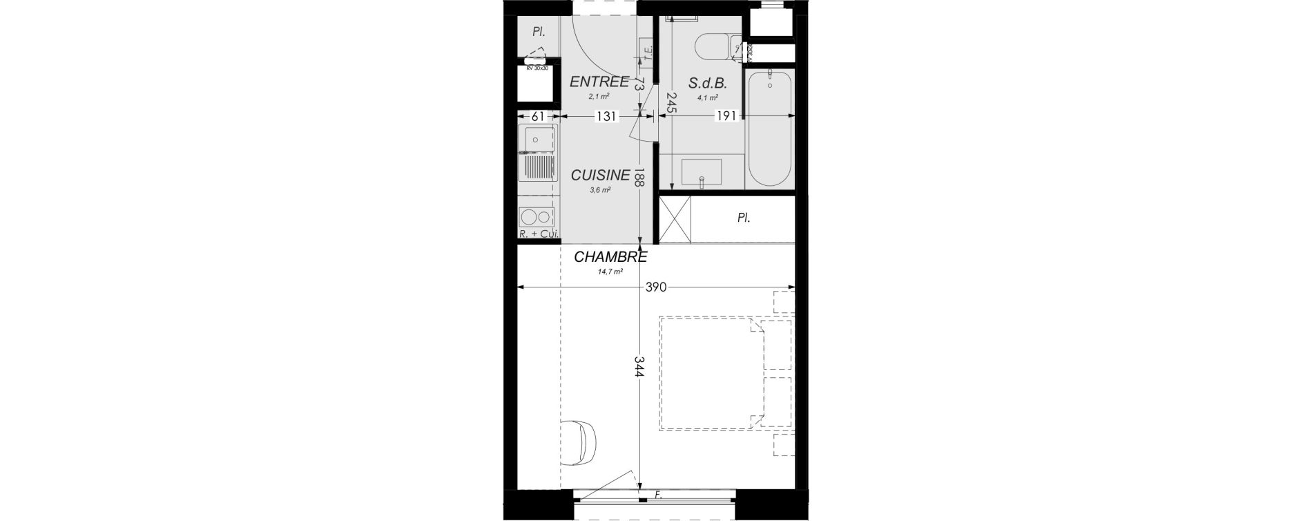 Appartement T1 meubl&eacute; de 24,50 m2 &agrave; Illkirch-Graffenstaden Les prairies du canal