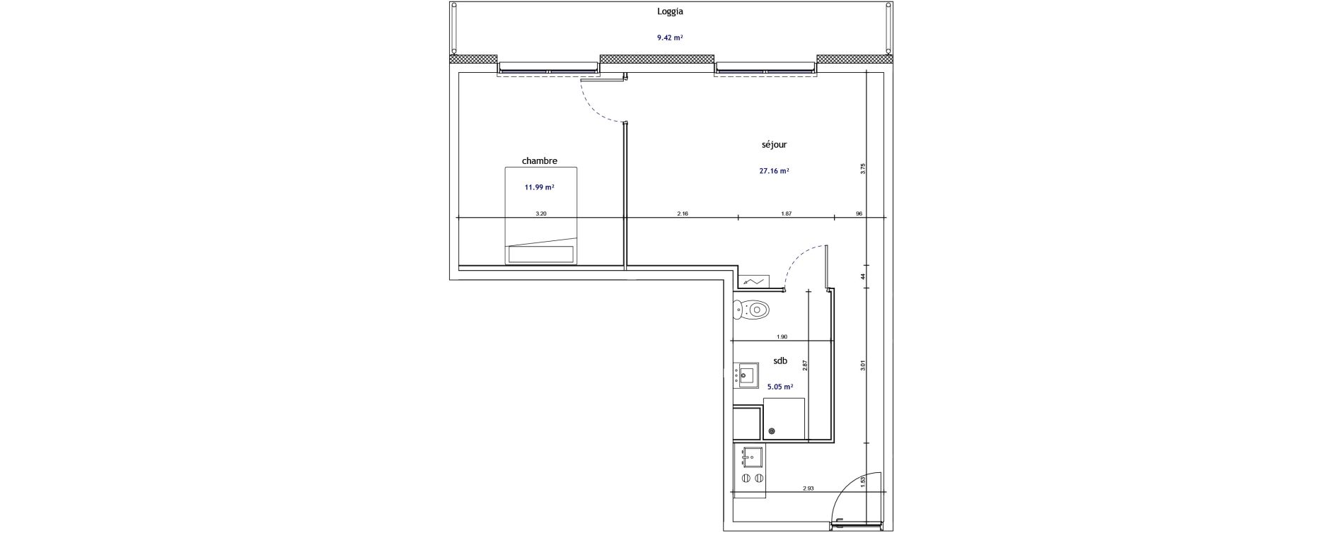Appartement T2 de 44,20 m2 &agrave; Illkirch-Graffenstaden Les prairies du canal