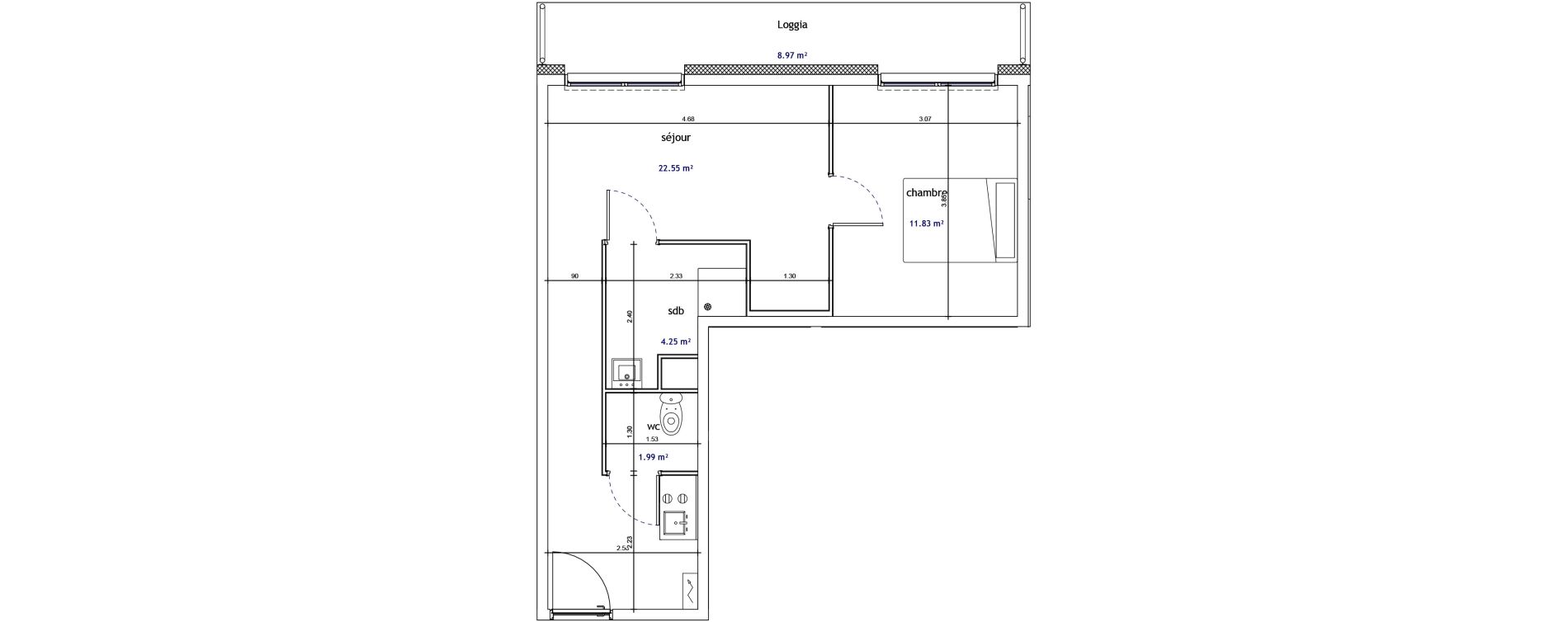 Appartement T2 de 40,62 m2 &agrave; Illkirch-Graffenstaden Les prairies du canal
