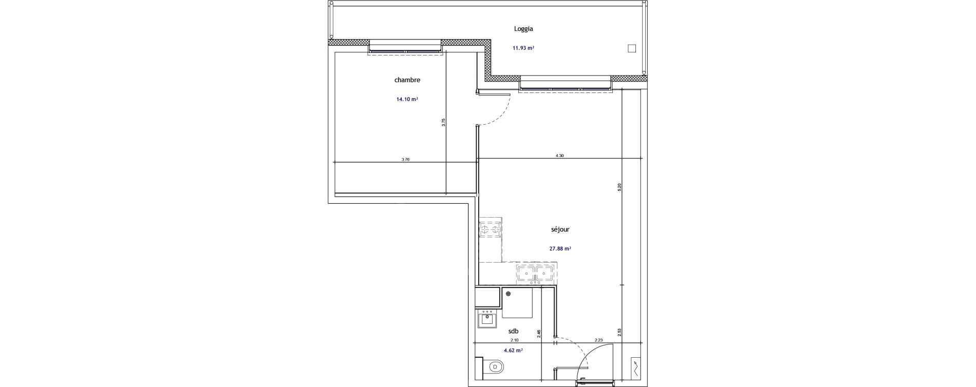 Appartement T2 de 46,61 m2 &agrave; Illkirch-Graffenstaden Les prairies du canal