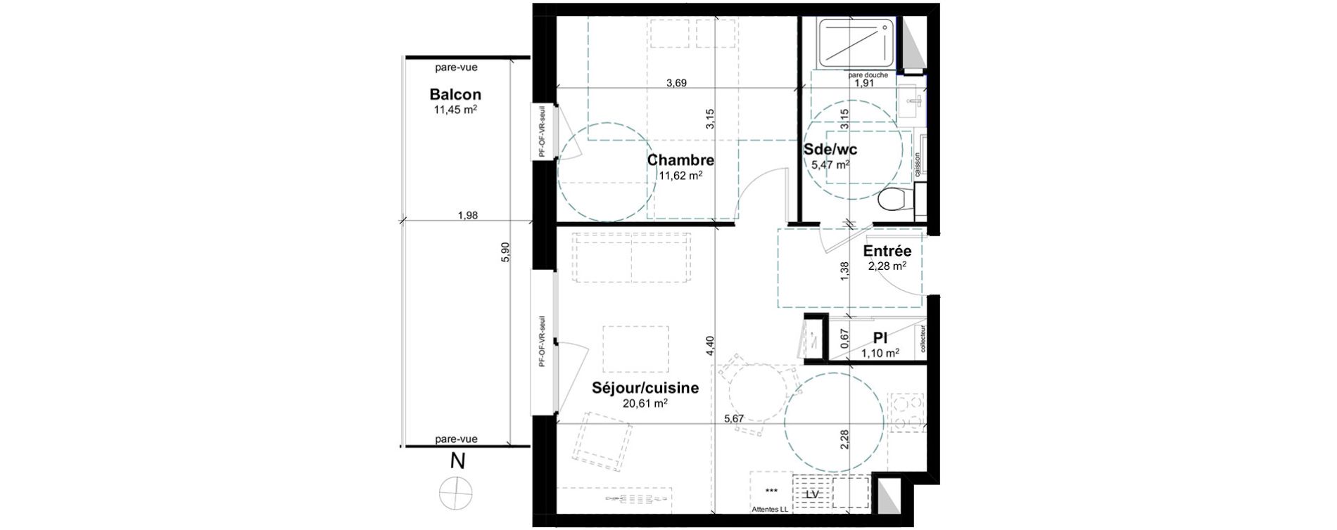 Appartement T2 de 41,08 m2 &agrave; Lingolsheim Les tanneries