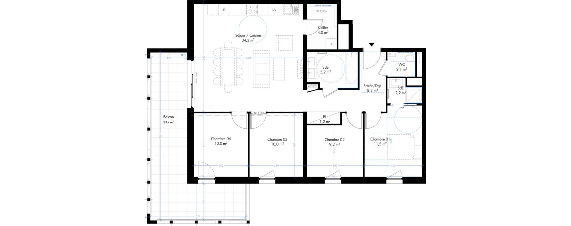 Appartement T5 de 98,00 m2 &agrave; Mittelhausbergen Centre