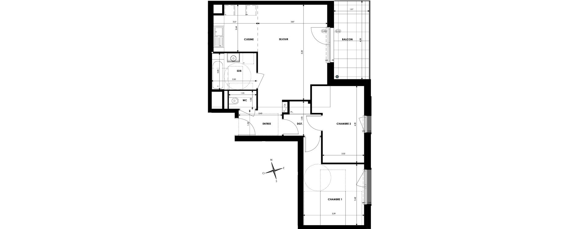 Appartement T3 de 64,46 m2 &agrave; Oberhausbergen Centre