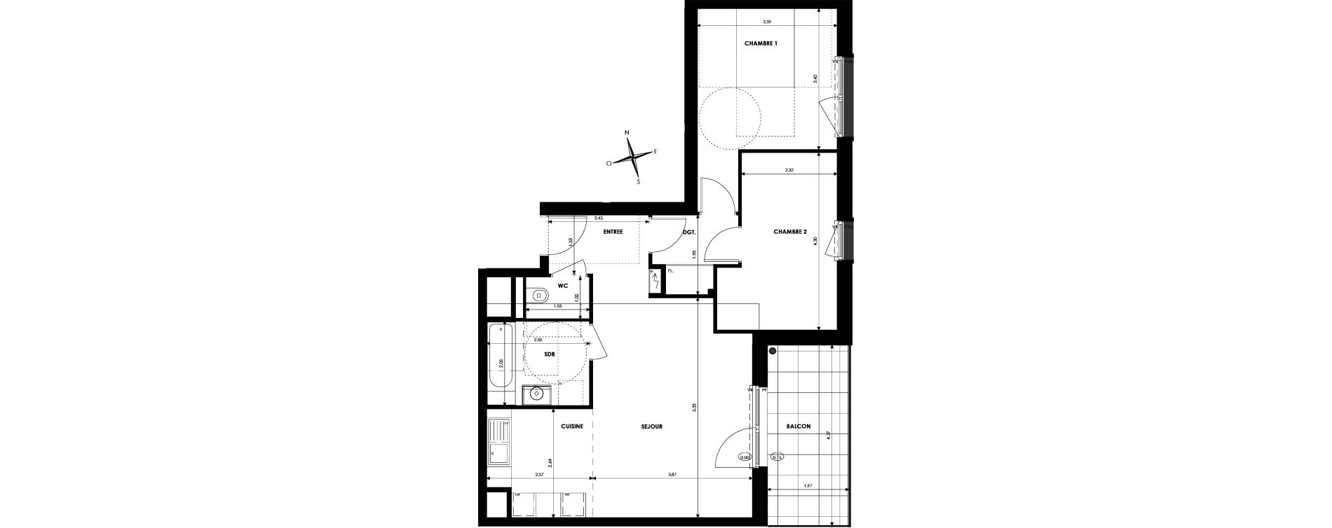 Appartement T3 de 64,65 m2 &agrave; Oberhausbergen Centre