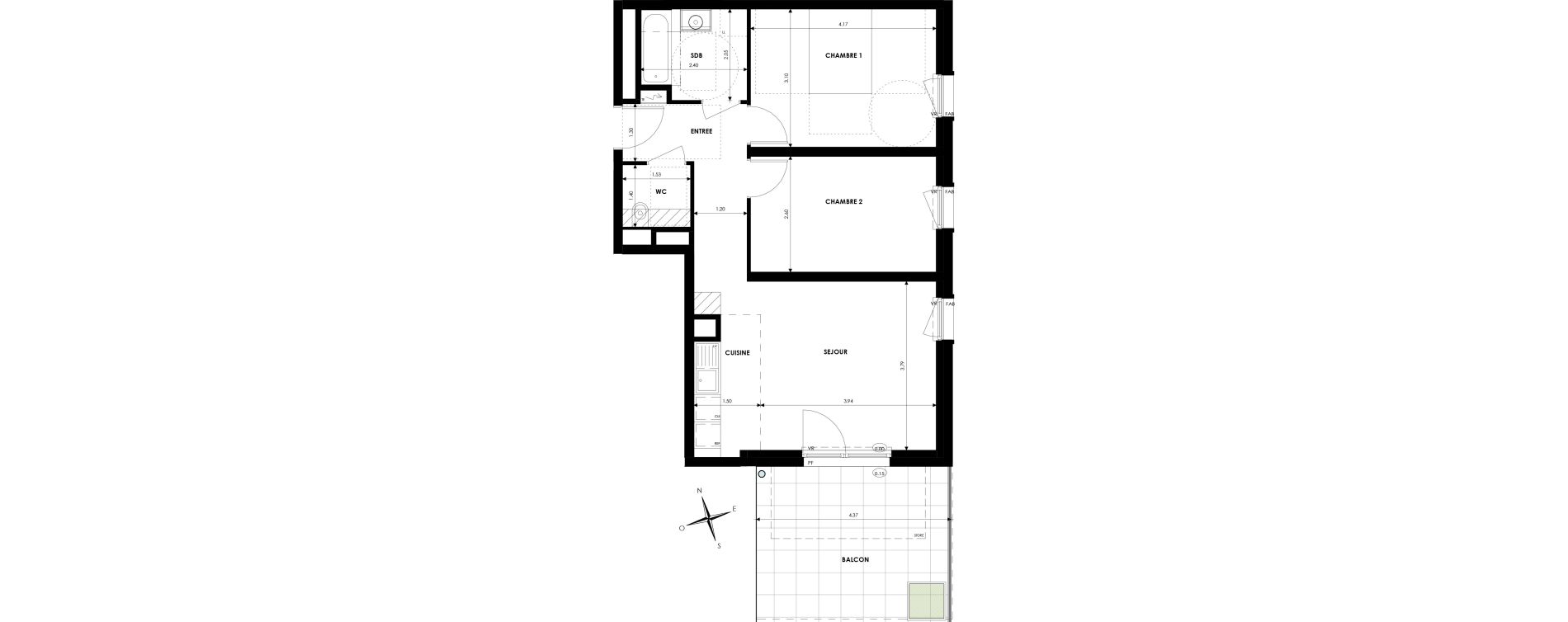 Appartement T3 de 58,09 m2 &agrave; Oberhausbergen Centre