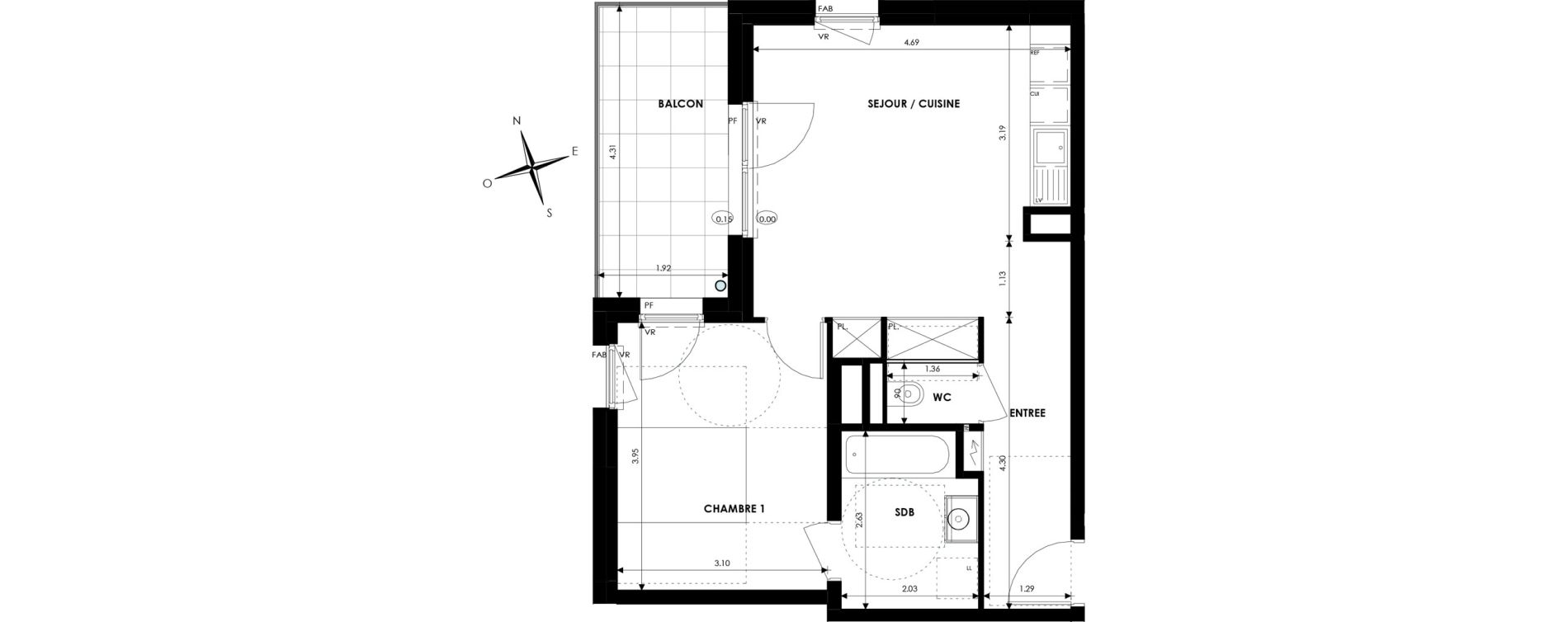 Appartement T2 de 45,50 m2 &agrave; Oberhausbergen Centre