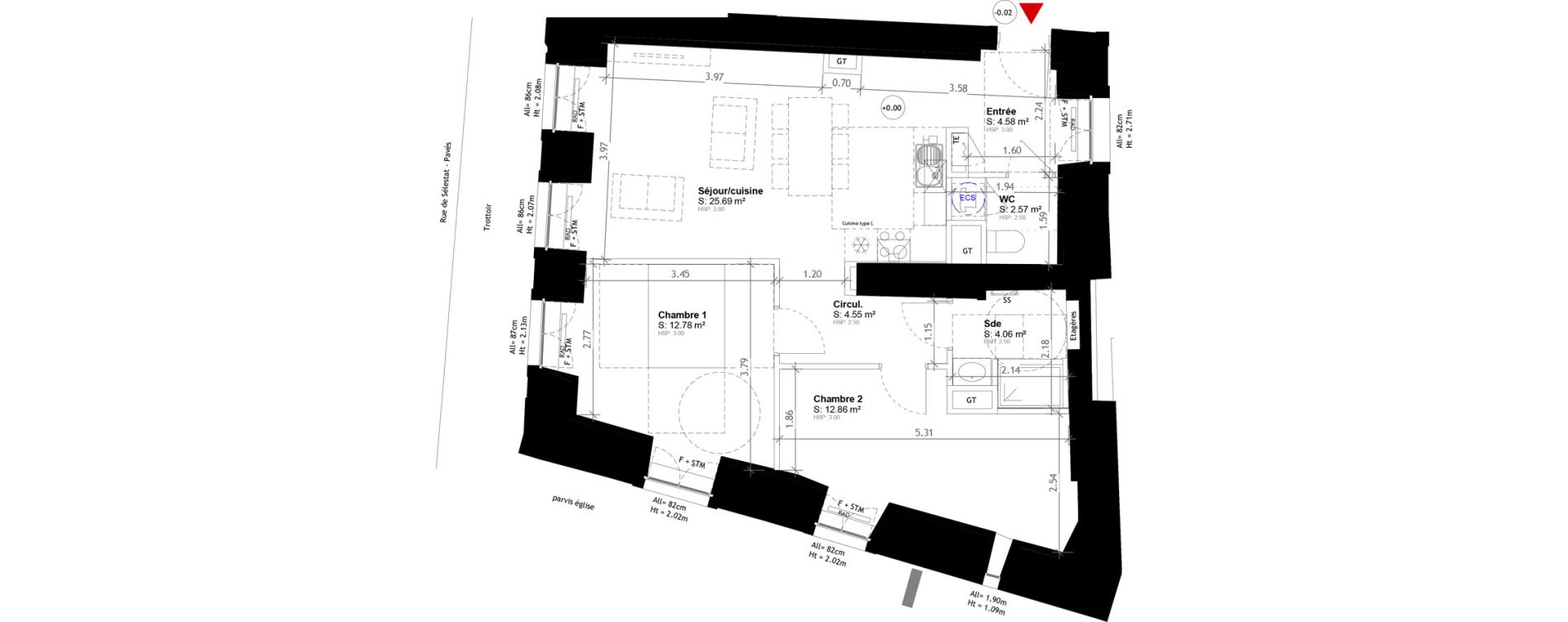 Appartement T3 de 67,10 m2 &agrave; Obernai Centre