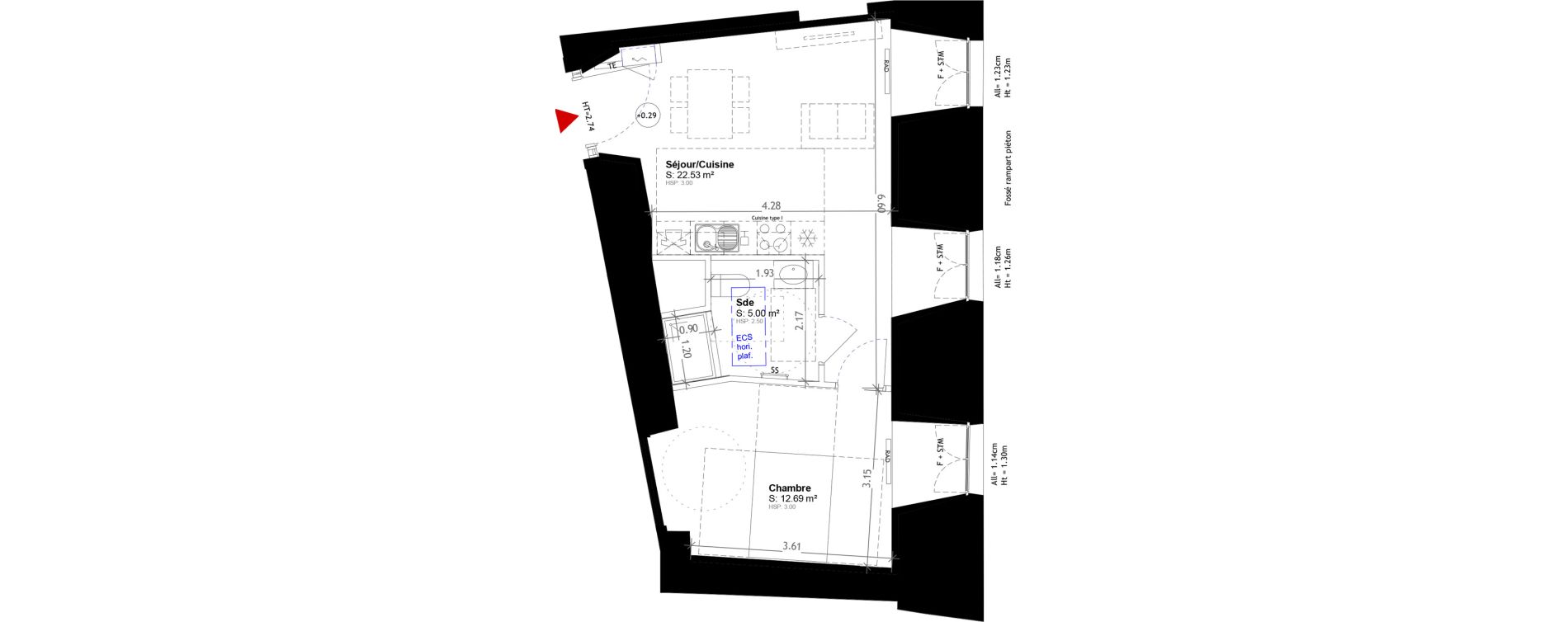 Appartement T2 de 40,22 m2 &agrave; Obernai Centre