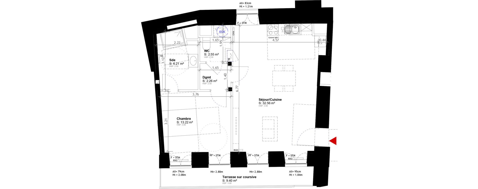 Appartement T2 de 56,80 m2 &agrave; Obernai Centre