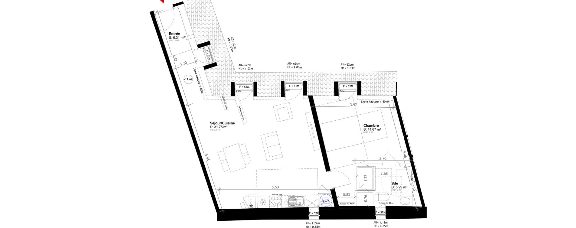 Appartement T2 de 58,01 m2 &agrave; Obernai Centre