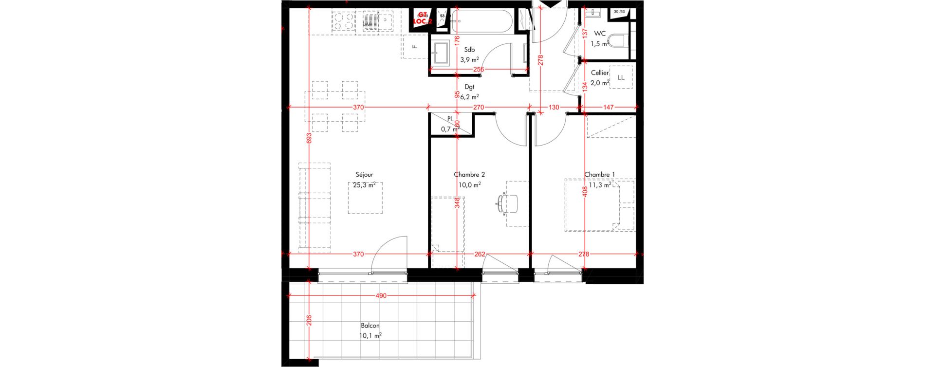 Appartement T3 de 60,90 m2 &agrave; Pfulgriesheim Centre