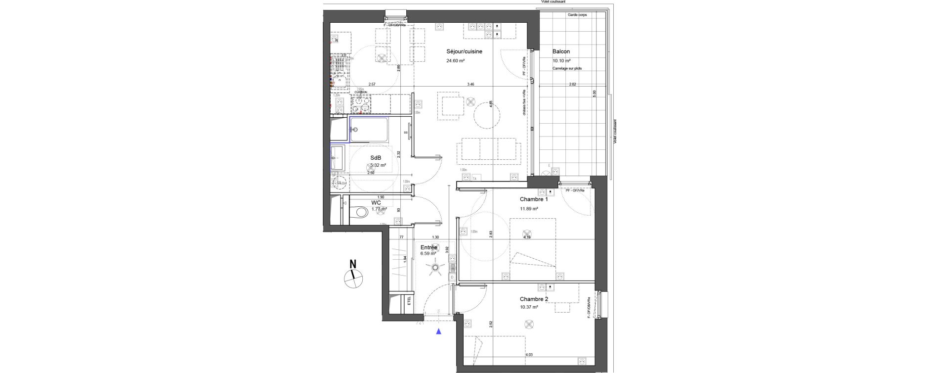 Appartement T3 de 60,54 m2 &agrave; Schiltigheim Centre