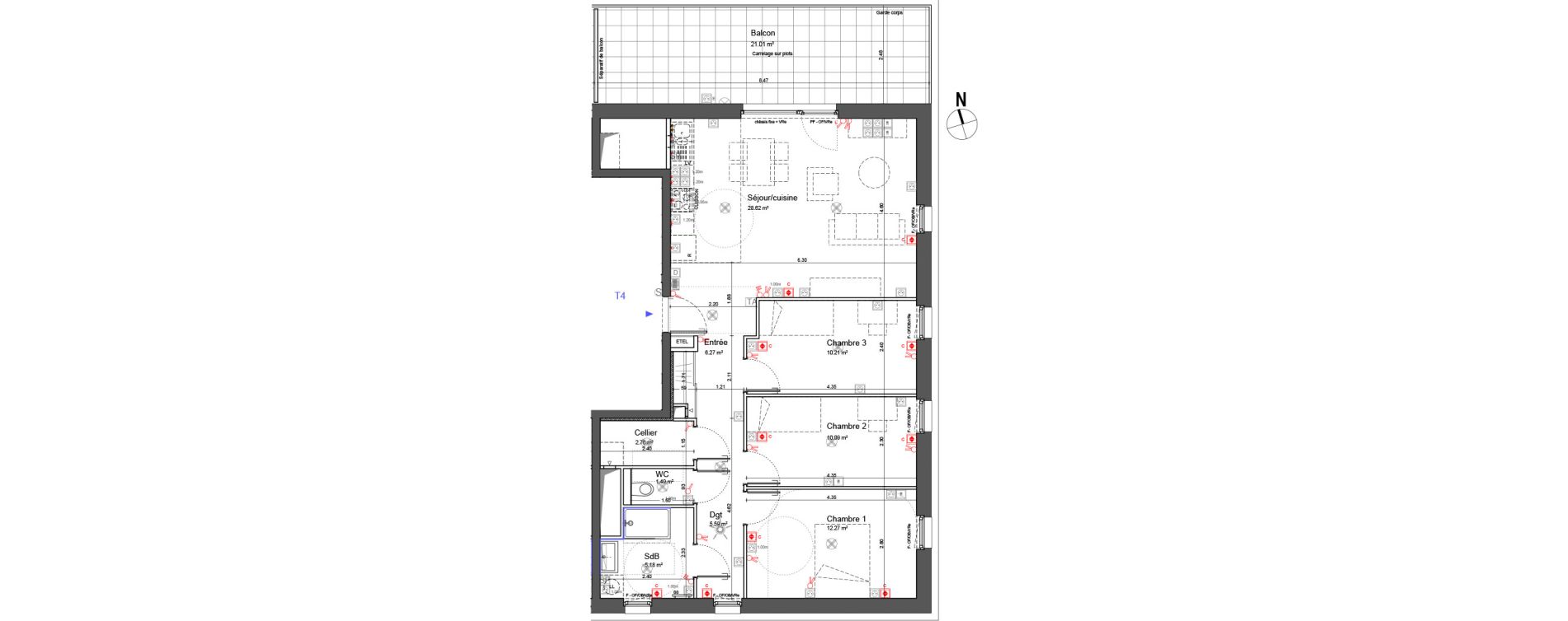 Appartement T4 de 82,48 m2 &agrave; Schiltigheim Centre