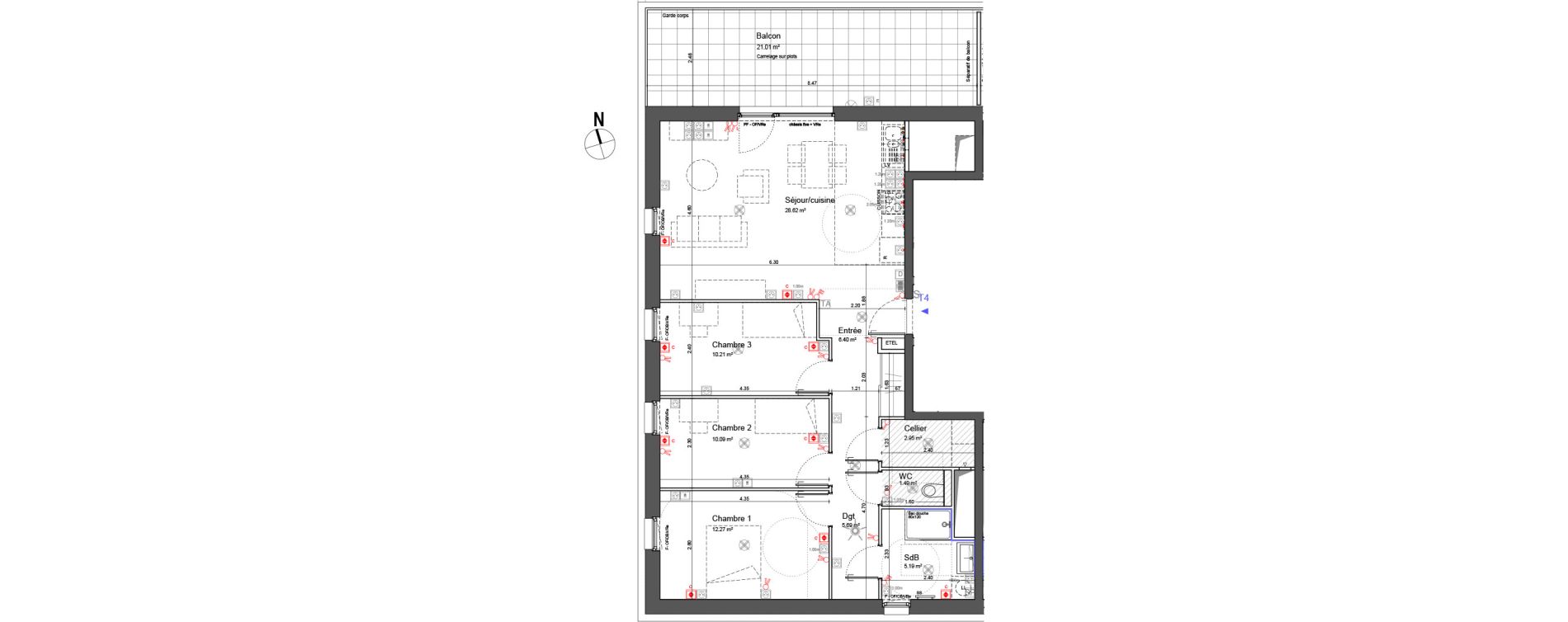 Appartement T4 de 82,91 m2 &agrave; Schiltigheim Centre