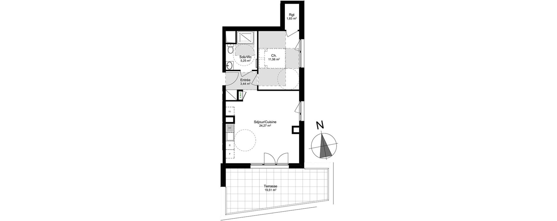 Appartement T2 de 46,35 m2 &agrave; Schiltigheim Centre
