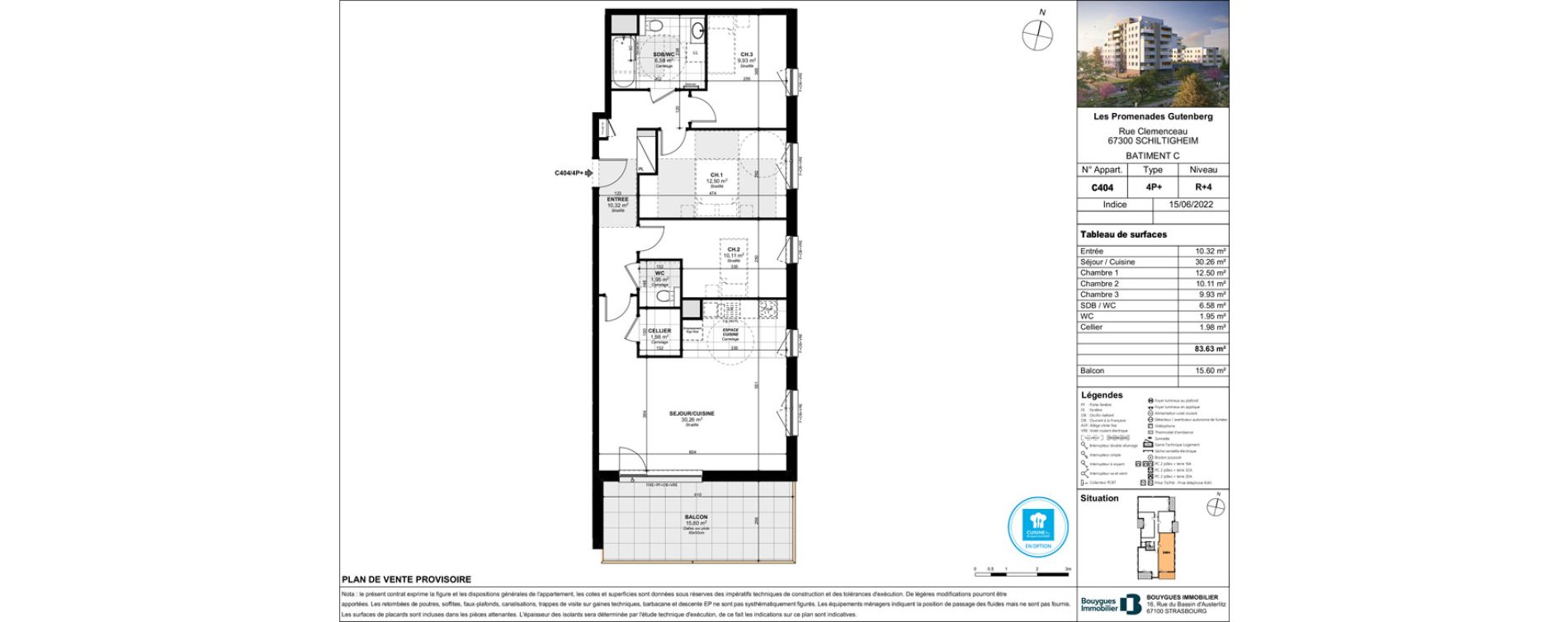 Appartement T4 de 83,63 m2 &agrave; Schiltigheim Centre