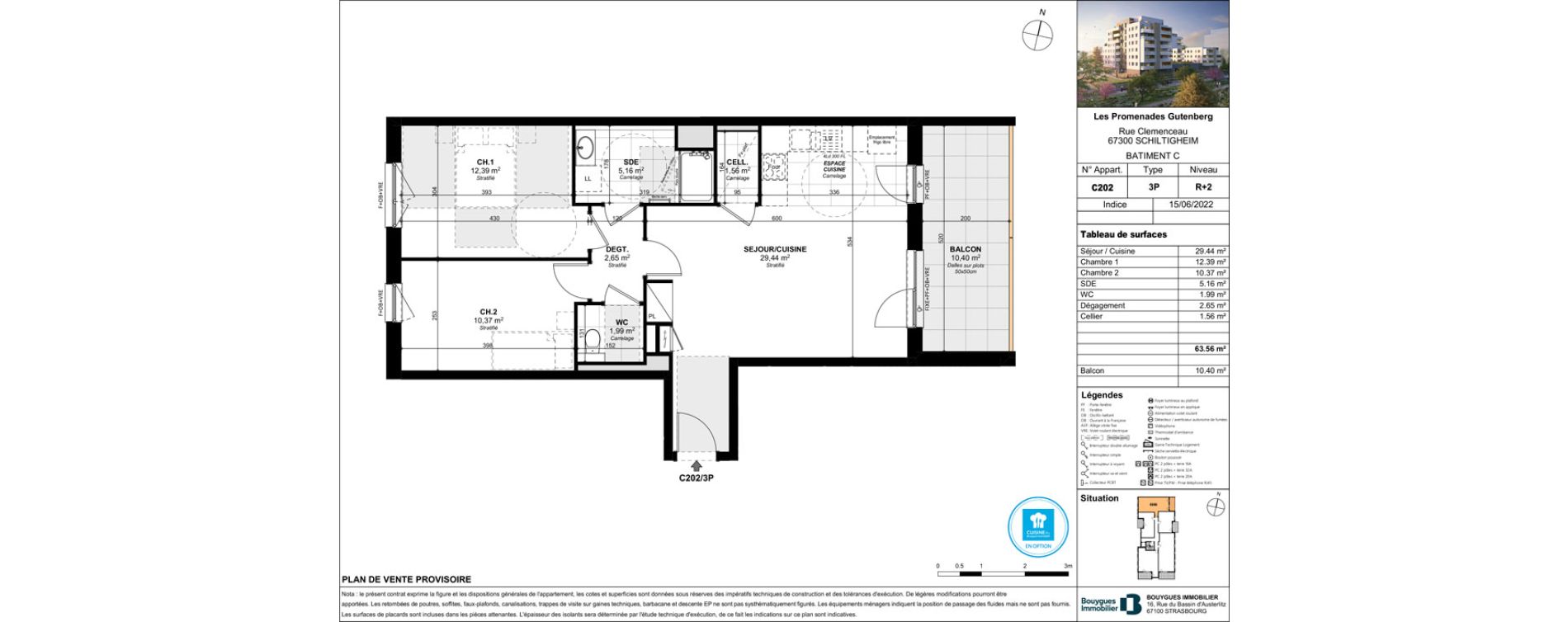 Appartement T3 de 63,59 m2 &agrave; Schiltigheim Centre