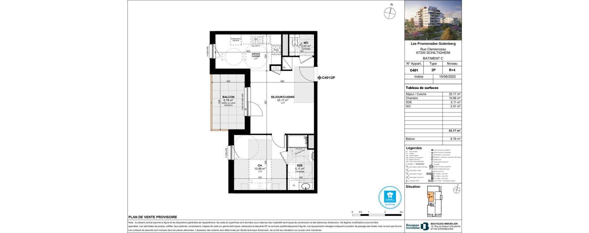 Appartement T2 de 43,17 m2 &agrave; Schiltigheim Centre