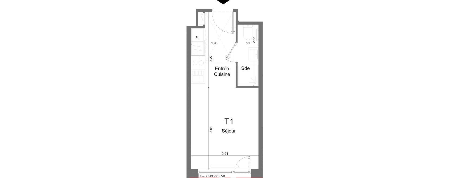 Appartement T1 meubl&eacute; de 18,51 m2 &agrave; Schiltigheim Centre