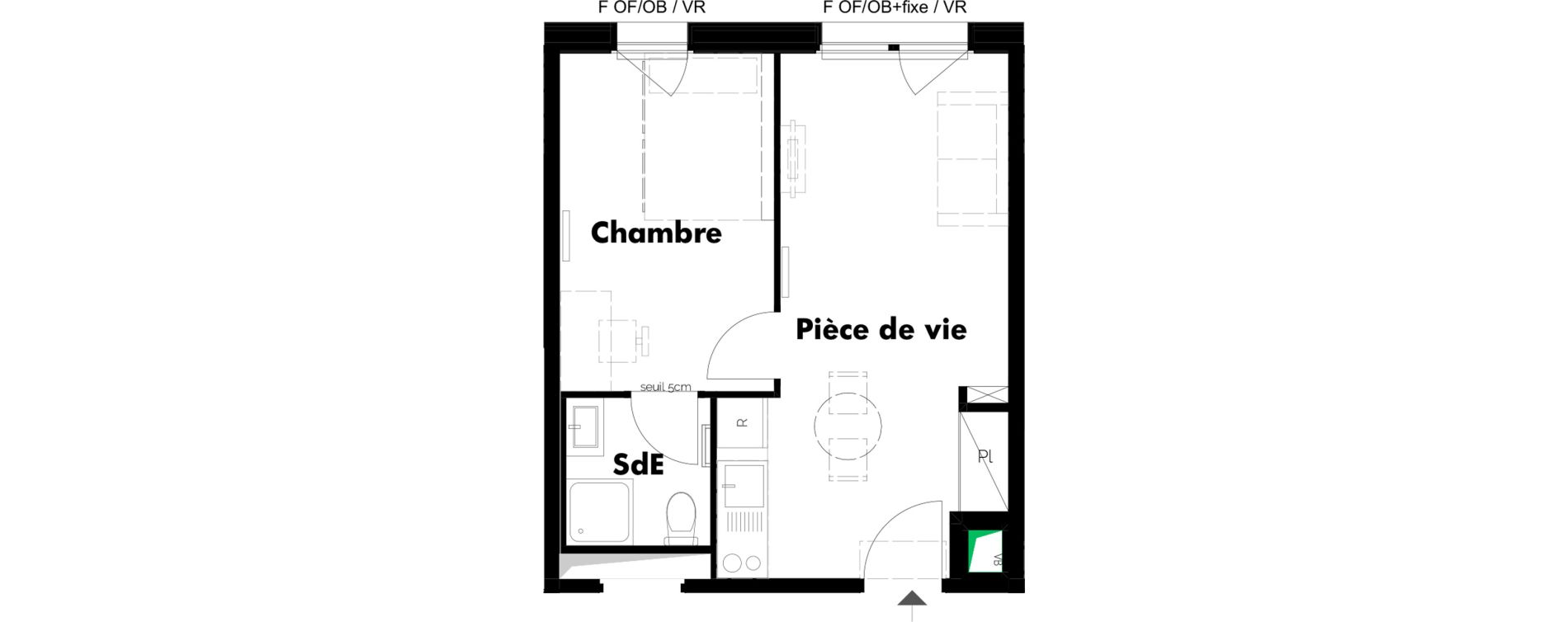 Appartement T2 meubl&eacute; de 31,52 m2 &agrave; Schiltigheim Centre