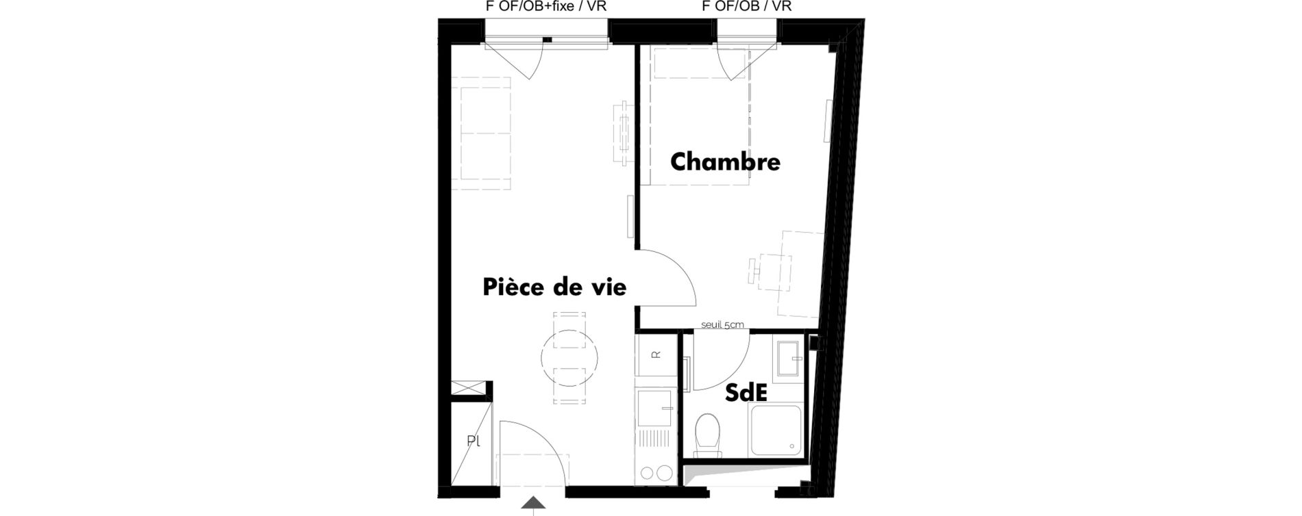 Appartement T2 meubl&eacute; de 31,49 m2 &agrave; Schiltigheim Centre
