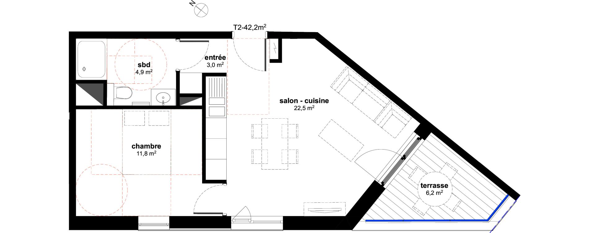 Appartement T2 de 42,20 m2 &agrave; Strasbourg Cronenbourg