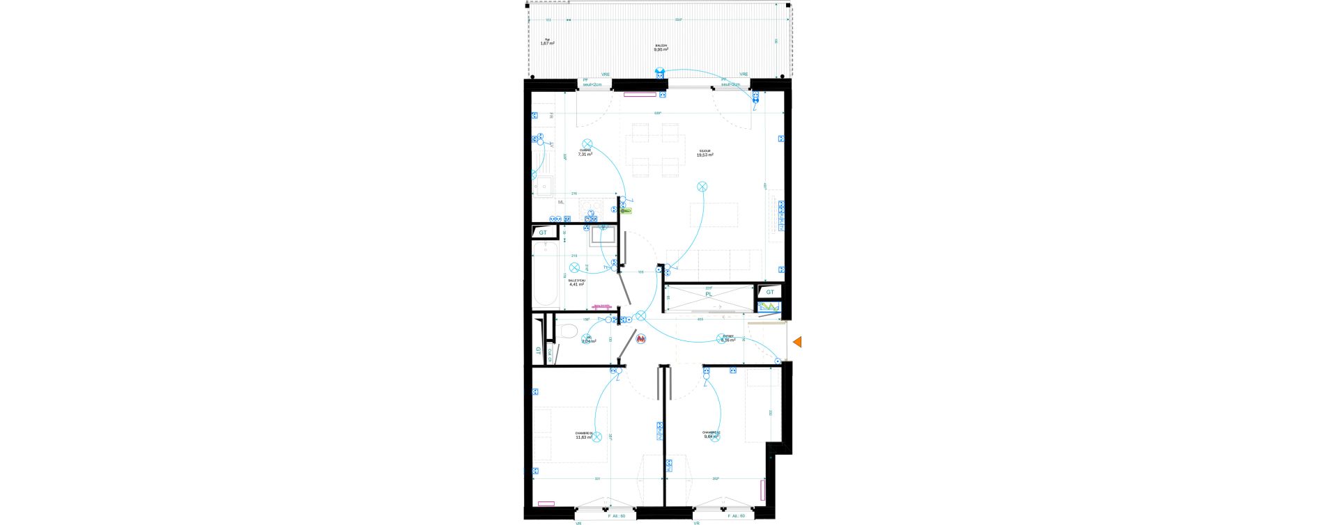 Appartement T3 de 62,72 m2 &agrave; Strasbourg Cronenbourg