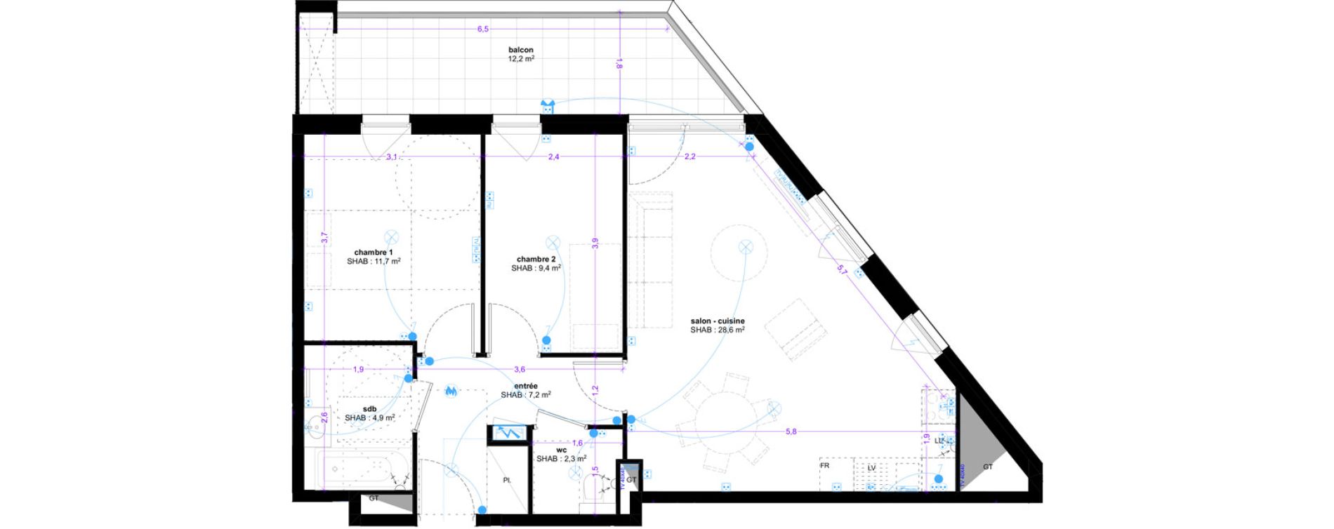 Appartement T3 de 64,10 m2 &agrave; Strasbourg Cronenbourg