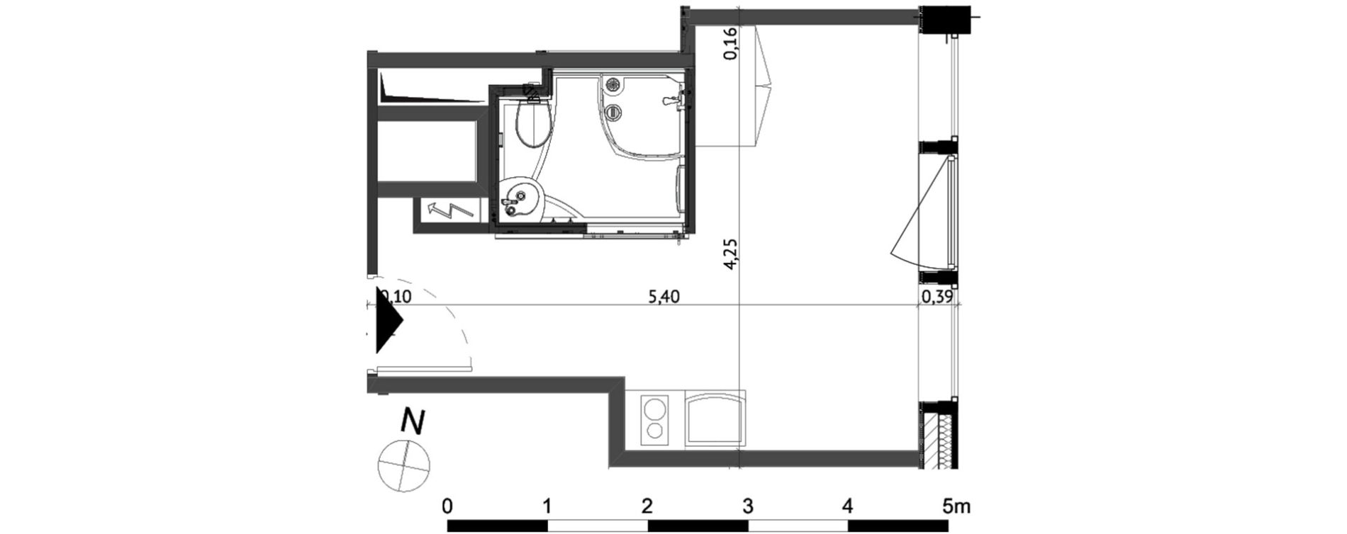 Appartement T1 de 16,50 m2 &agrave; Strasbourg Gare - tribunal