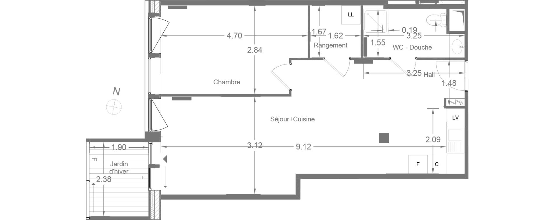 Appartement T2 de 53,10 m2 &agrave; Strasbourg Gare - tribunal