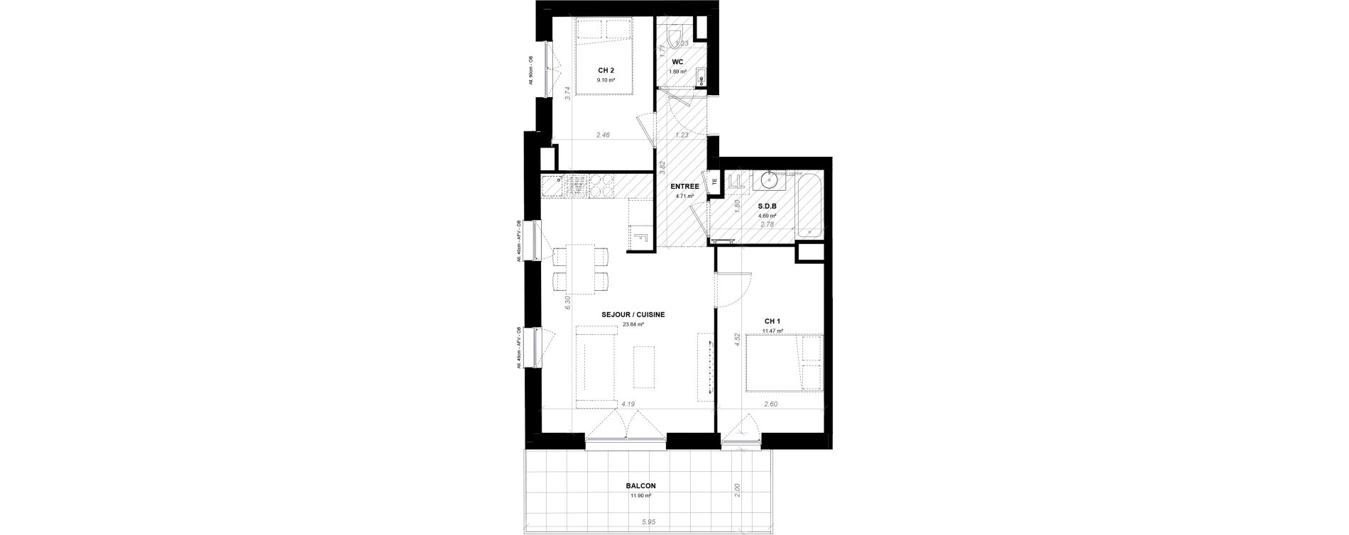 Appartement T2 de 44,50 m2 &agrave; Strasbourg Neudorf - musau