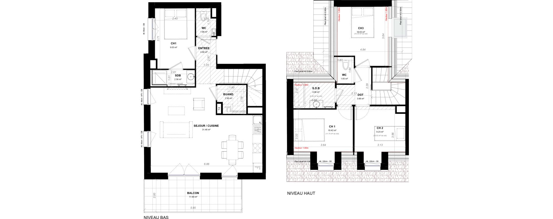 Duplex T4 de 78,98 m2 &agrave; Strasbourg Neudorf - musau