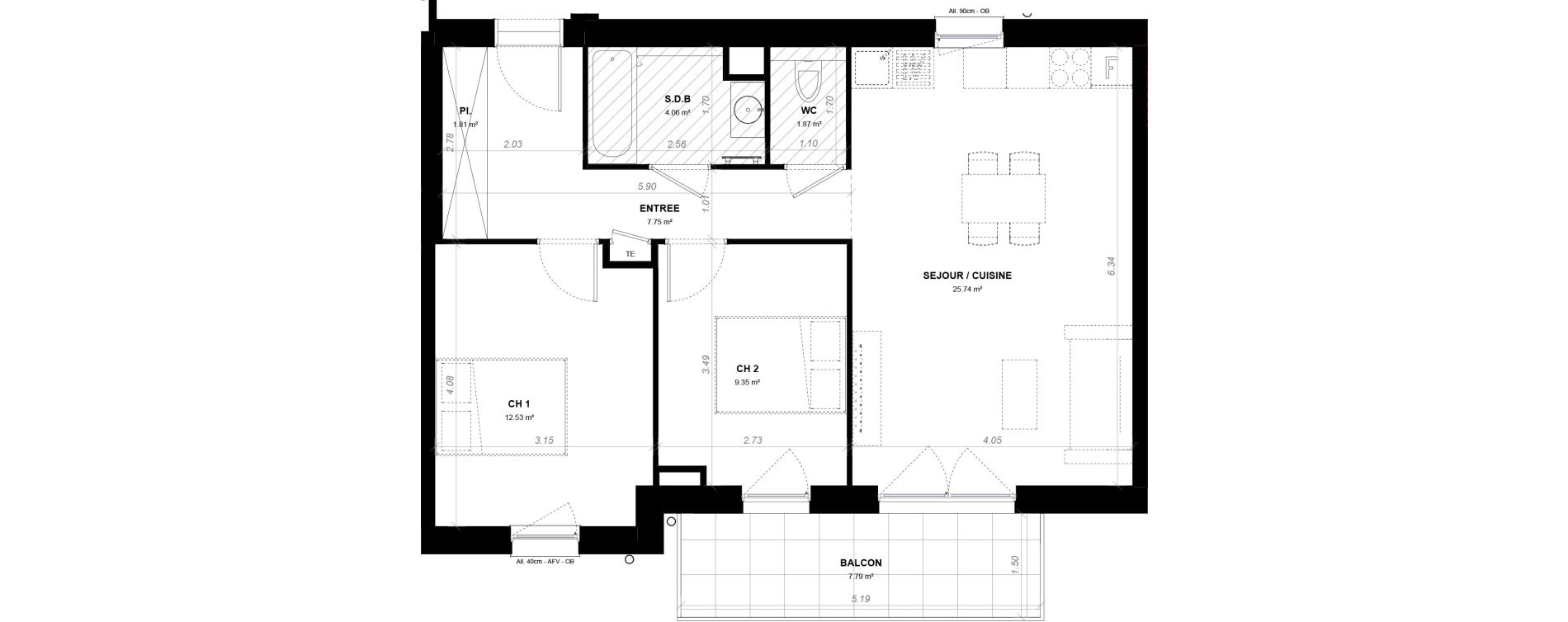 Appartement T3 de 63,11 m2 &agrave; Strasbourg Neudorf - musau