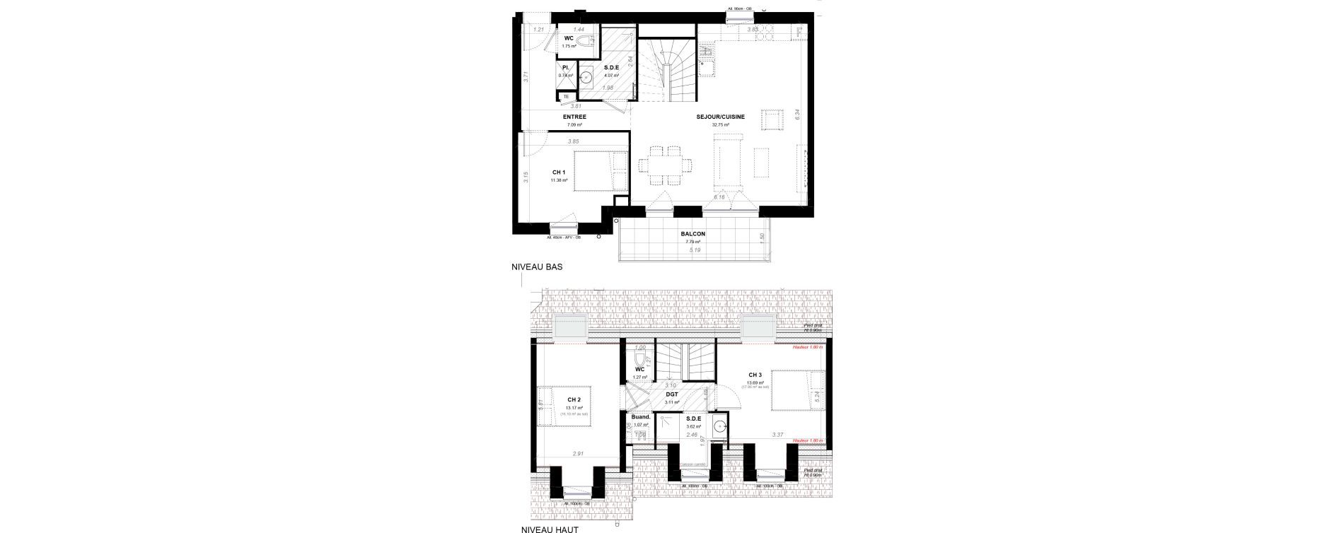 Duplex T4 de 96,55 m2 &agrave; Strasbourg Neudorf - musau