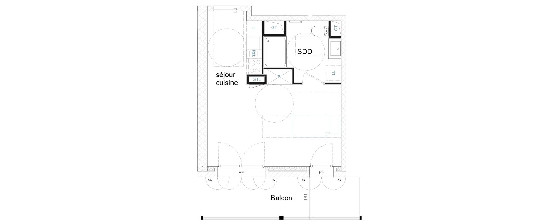 Appartement T1 de 29,36 m2 &agrave; Strasbourg Port du rhin