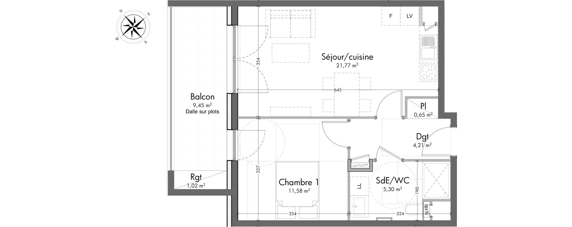 Appartement T2 de 43,51 m2 &agrave; Strasbourg Orangerie - conseil des xv