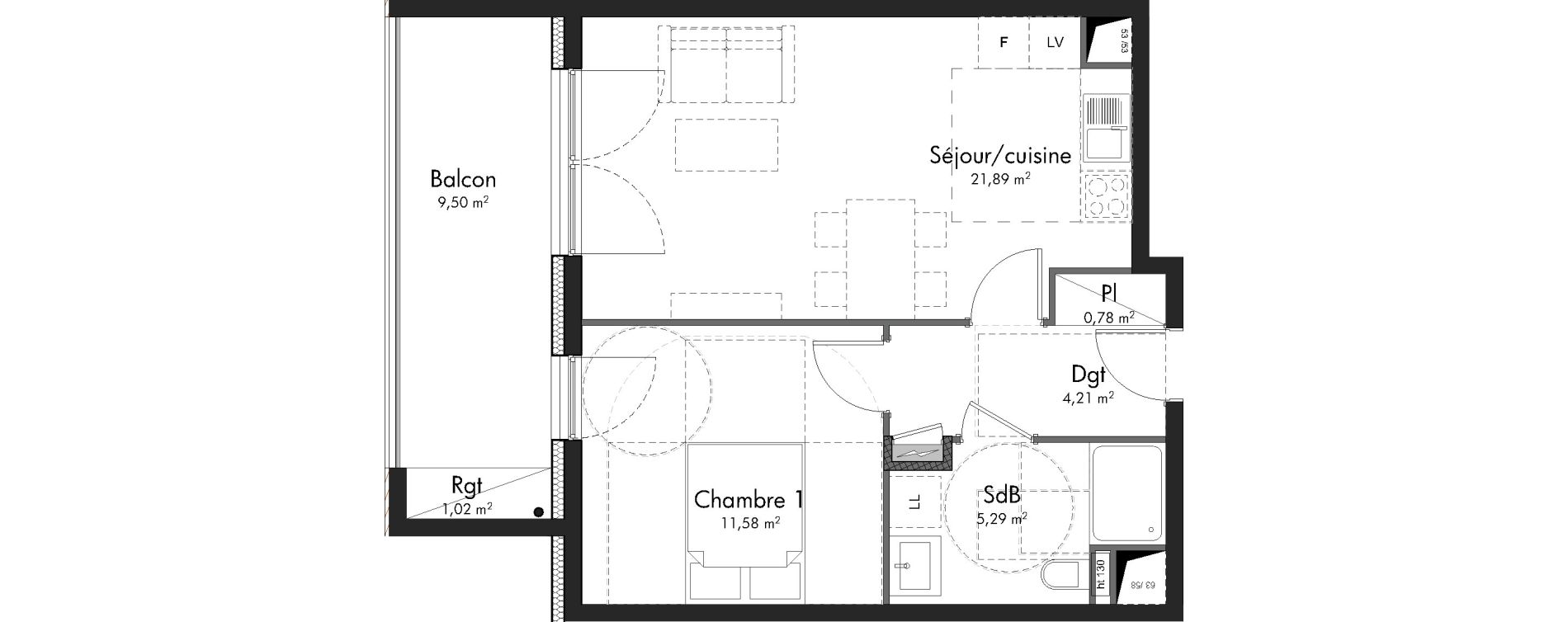 Appartement T2 de 43,75 m2 &agrave; Strasbourg Orangerie - conseil des xv