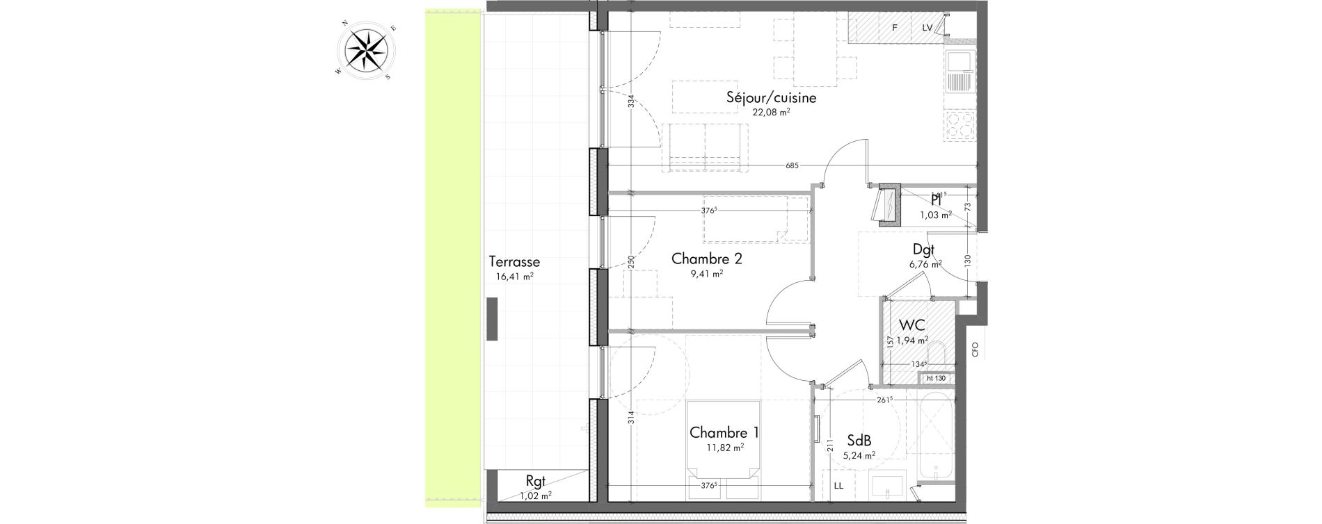 Appartement T3 de 58,28 m2 &agrave; Strasbourg Orangerie - conseil des xv